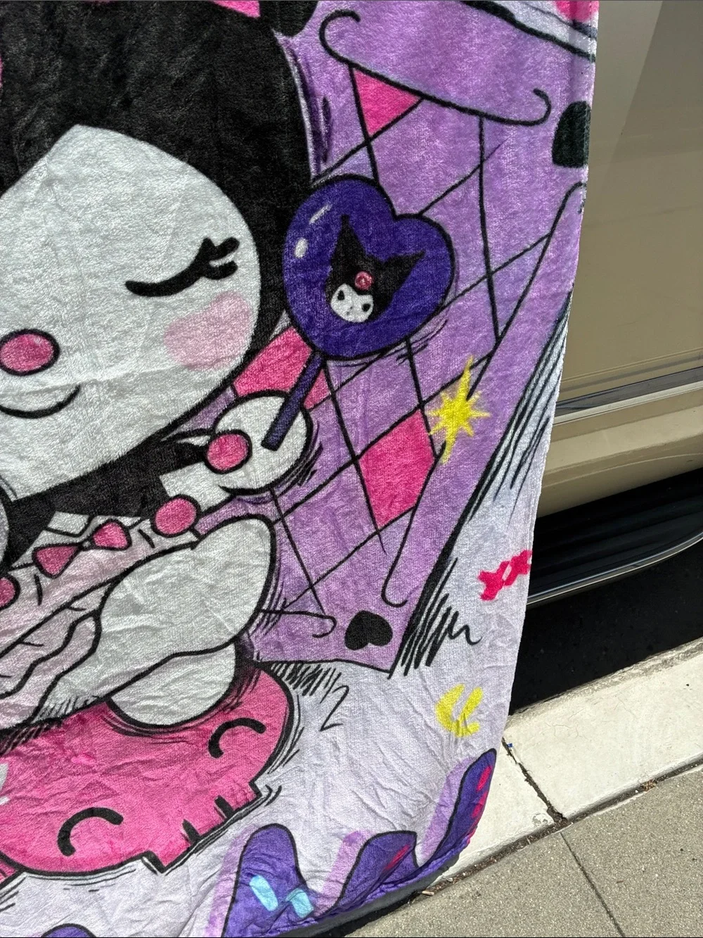 Sanrio Kuromi Graphic Plush Blanket Throw Purple Hello Kitty Anime 54” x 49”